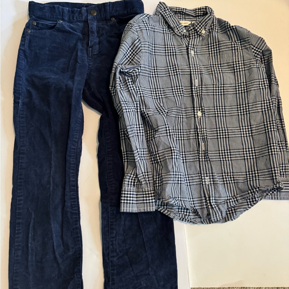Janie and Jack Navy Blue corduroy pants and navy/white plaid.  Boys size 7.